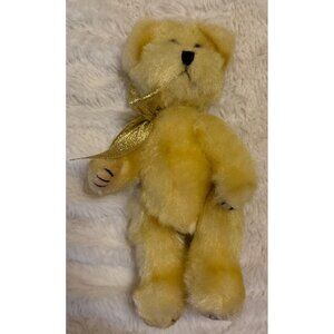 Progressive Plush Brand Beige Teddy Bear Plush Doll w/Gold Glittery Bow 9" Tall